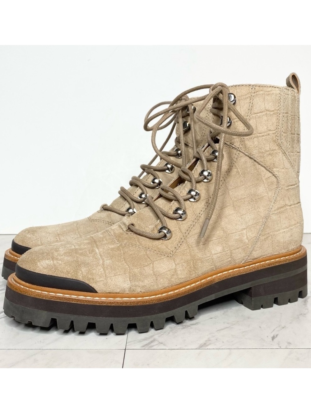 New! Marc Fisher Izzie Natural Suede Lug Sole Boot 7.5